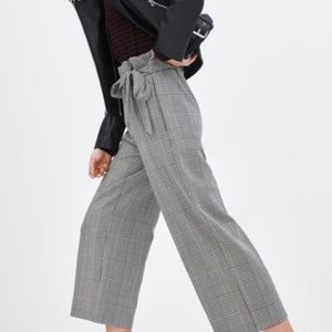 Zara Grey Plaid Tie-Waist Culottes
